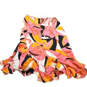 Evelyn Size 8 Funky Skirt Swirl 100% Silk Zipper Retro 70's